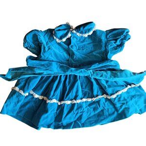 1OF1 2T 3T Vintage Velvet Baby Dress White Lace Trim & Button Details 1950's